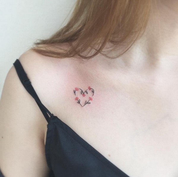 Small Leafy Heart Tattoo Womens Shoulders