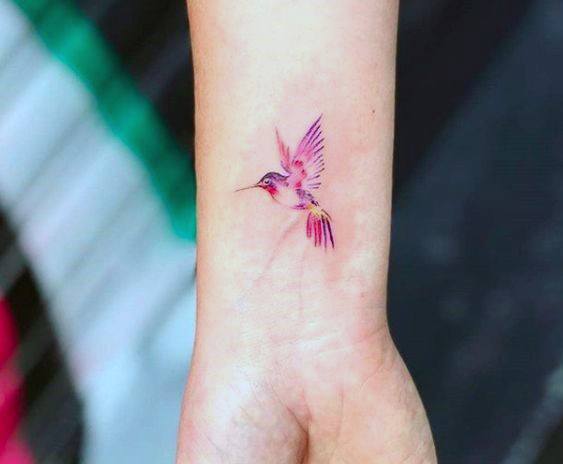 Small Pink Bird Tattoo Womens Wrists