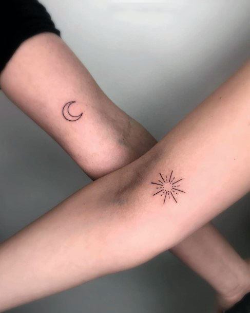 Small Sun And Moon Tattoo Womens Elbows Inner