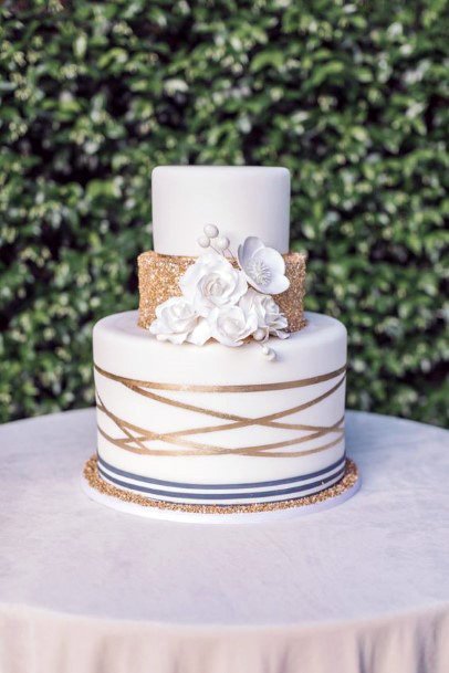 Small White And Gold Wedding Cake