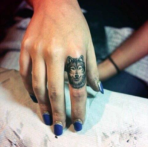 Small Wolf Tattoo Womens Fingers