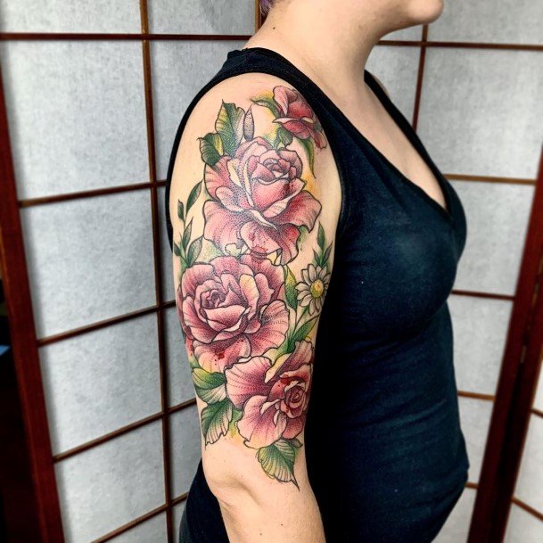 Smattering Of Flowers Tattoo Womens Arms