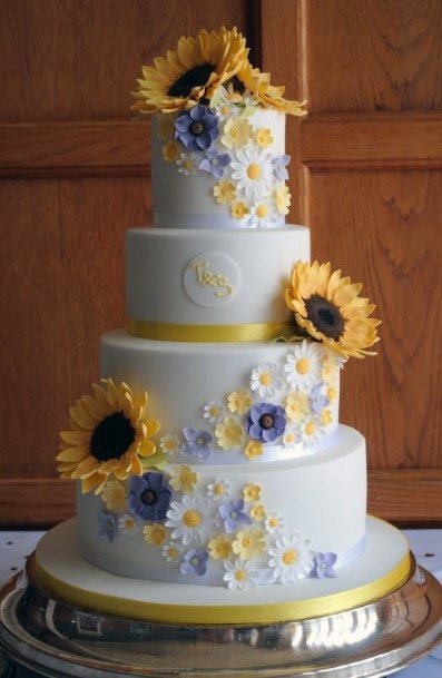 Smattering Of Sunflowers On Womens Wedding Cake