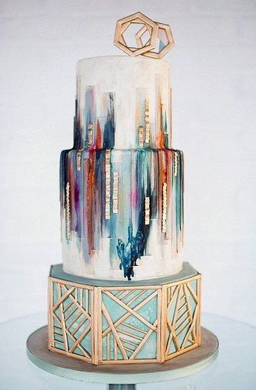 Smeared Paint And Tiled 3 Tier Wedding Cake Women