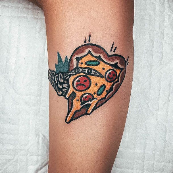 Smiley Sad Face Skeleton Arm Womens Pizza Tattoo Design Ideas