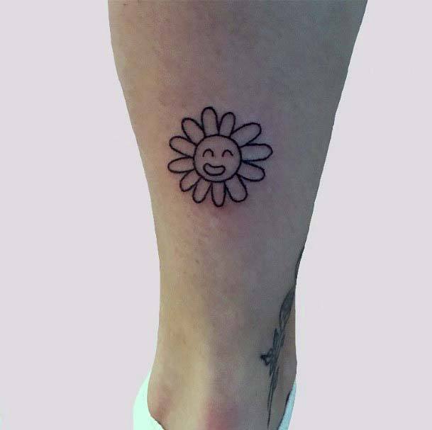 Smiling Flower Tattoo Womens Ankle