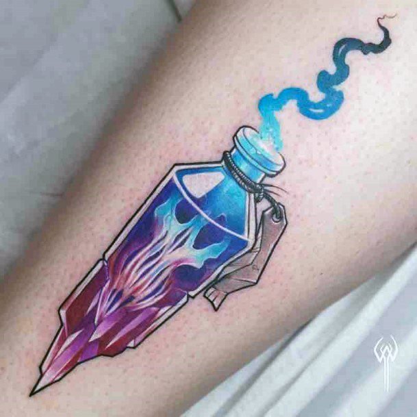 Smoking Poison Bottle Tattoo Designs For Women