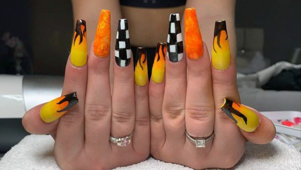 Smoking Yellow Checkered Nails Women