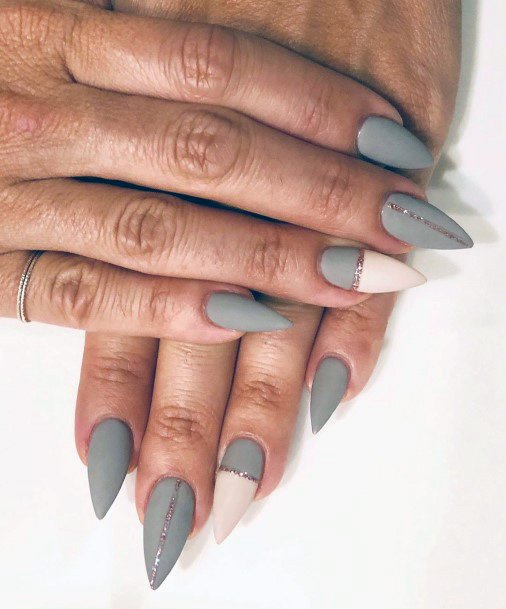 Smoky Grey And White Matted Nails