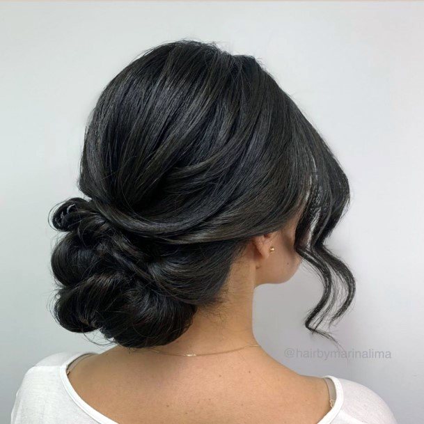 Smooth Black Loose Front And Low Bun Updo Hairstyle Ideasz For Women