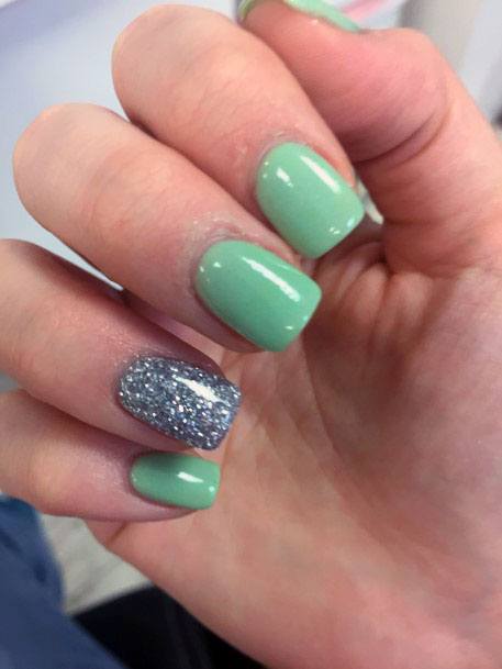 Smooth Mint Nails With Silver Accent For Women