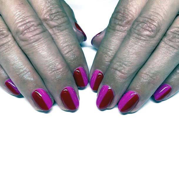 Smooth Rich Pink Red Vertical Design Nails Art For Women