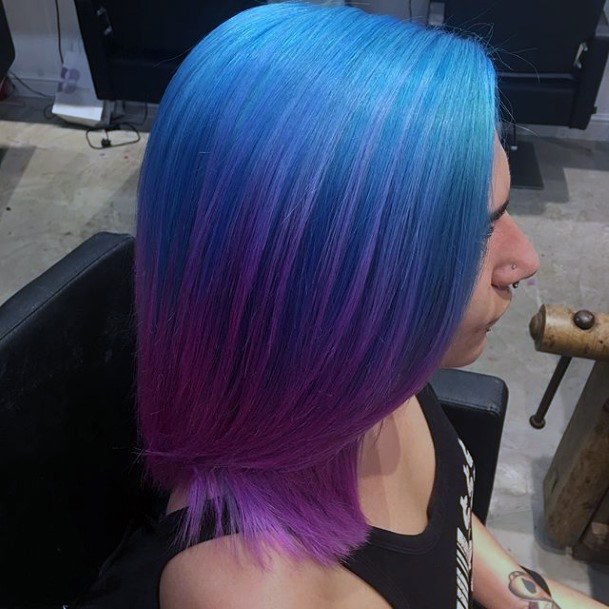 Smooth Shiny Shoulder Length Vibrant Colors Aqua Blue Dark Pink