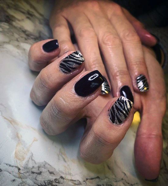 Smooth Silver And Black Nails For Women