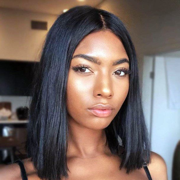 Smooth Straight Black Center Part Hair