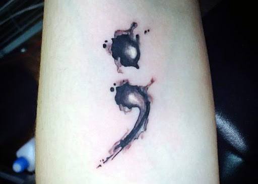 Smudged Black Semicolon Tatto Womens Forearms