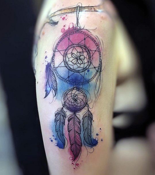 Smudged Colors Dream Catcher Tattoo Womens Arms
