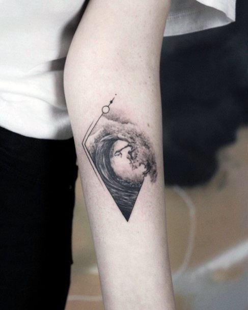 Smudged Grey Wave Tattoo For Women