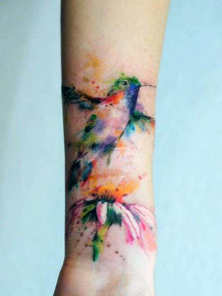 Smudged Painting Of Hummingbird Tattoo Womens Wrists