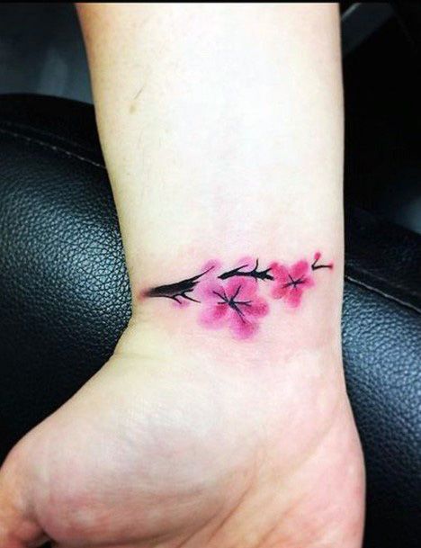 Smudgy Pink Cherry Blossom Tattoo Womens Wrists