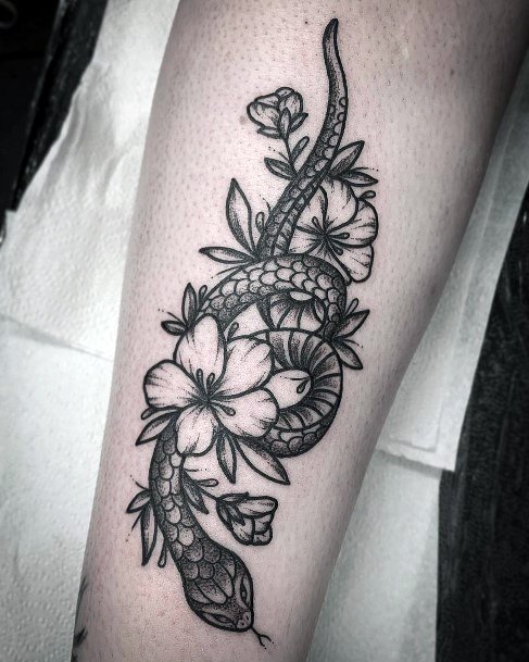 Snake And Cherry Blossom Tattoo For Women