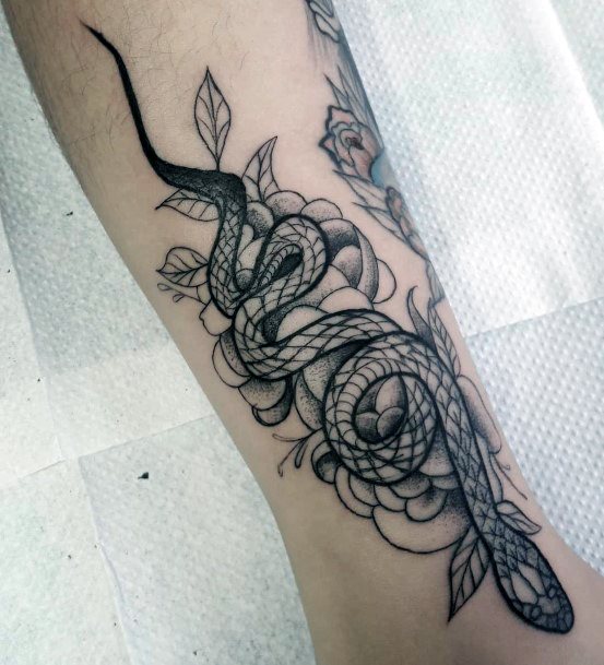 Snake Entwined With Flowers Tattoo Womens Art