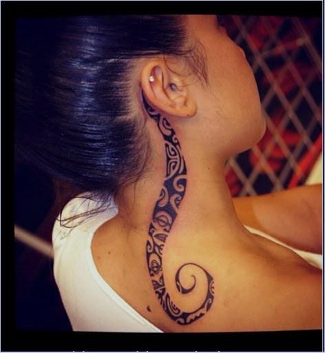 Snake Like Tribal Tattoo Womens Back