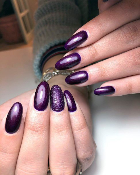 Snake Skinned Dark Purple Nails Women