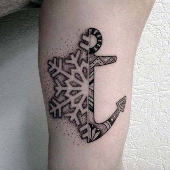 Snow Flake Grey Anchor Tattoo Women