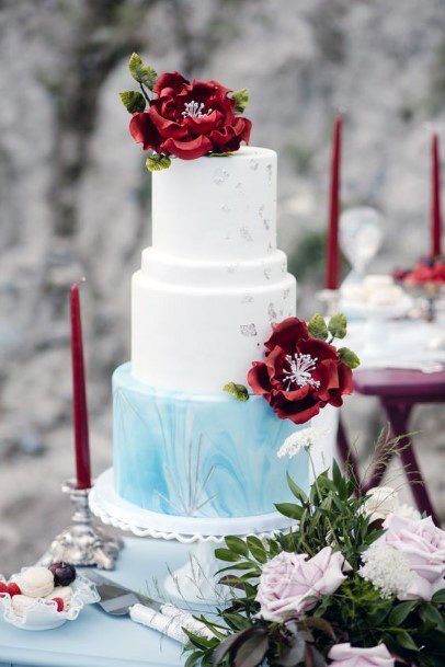 Snow White And Blue Wedding Cake