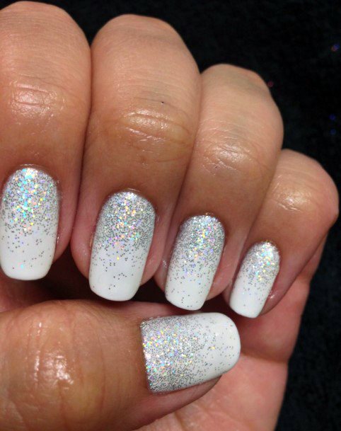 Snow White Nails With Sparkles Women