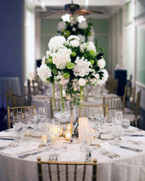 Snow White Toned Hydrangea Flowers Wedding Table Decor