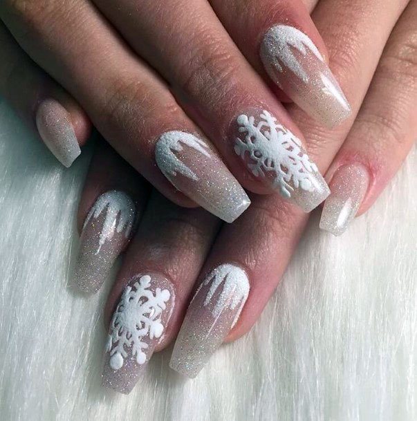 Snowy Cold Winter White Sugar Nails Women