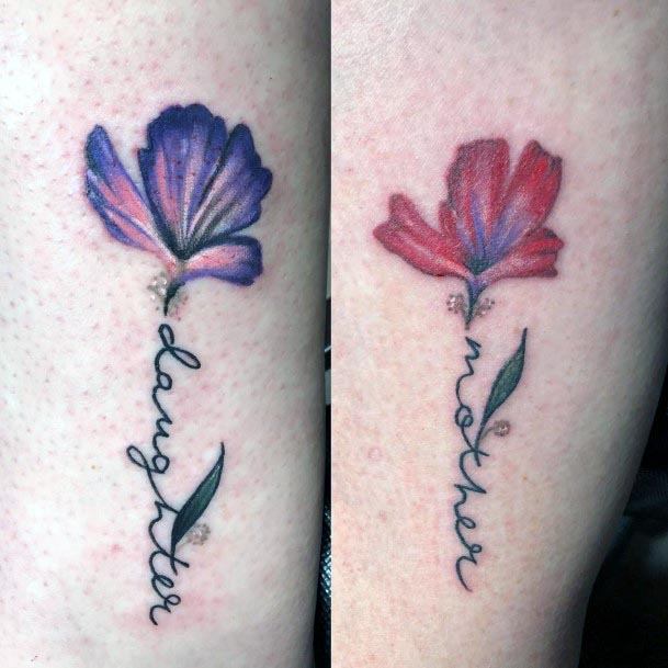 Soft Flower Tattoo Mother Daughter Forearms