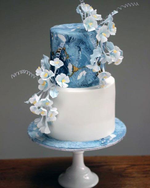 Soft Flowers Blue White Wedding Cake Art