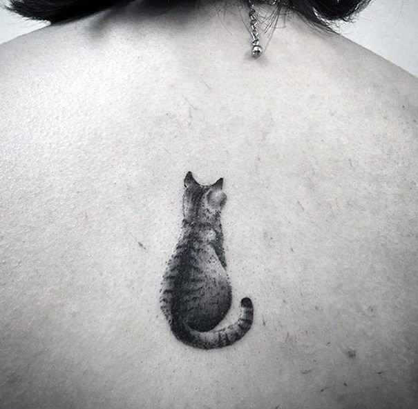 Soft Grey Cat Tattoo For Women