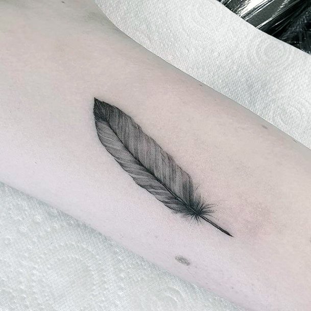 Soft Grey Feather Tattoo Women