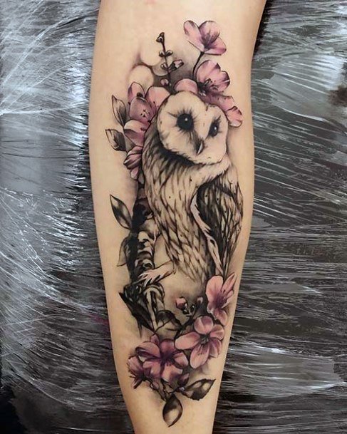 Solemn Owl Tattoo For Women Legs