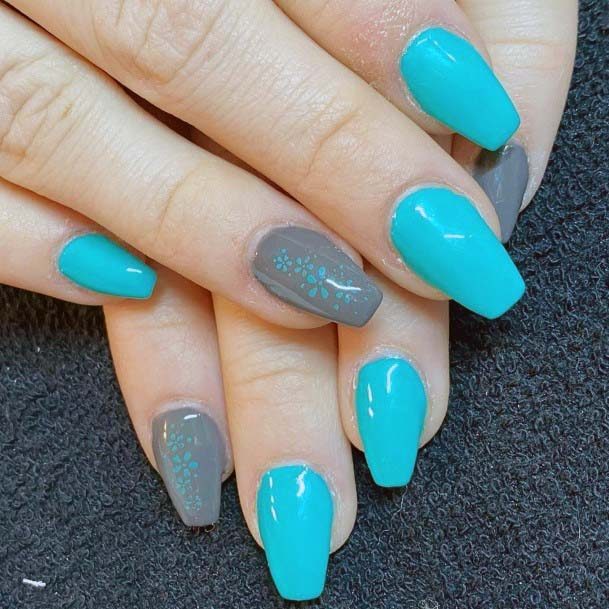 Solid Blue Gray Summer Nail Design