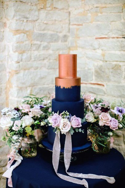 Solid Rose Gold And Blue Royal Wedding Cake