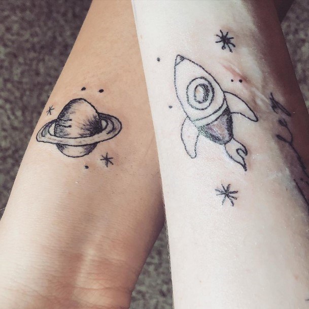 Spaceship Planet Tattoo For Best Friends Women