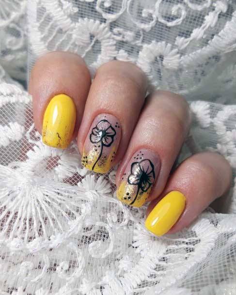 Sparkles And Yellow Nails Women