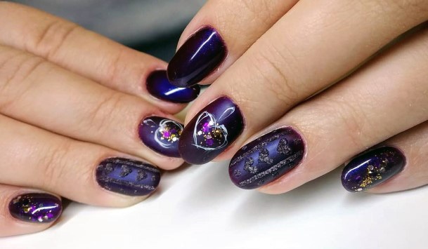 Sparkles On Dark Purple Nails Women