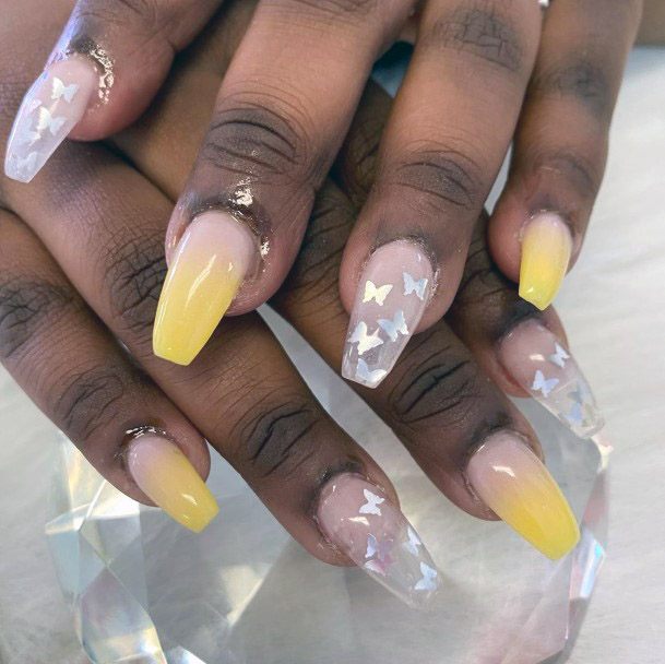 Sparkles Yellow Ombre Nails Women