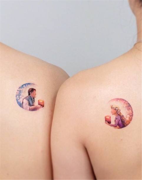 Sparkling Circular Glow Couple Tattoo Shoulders