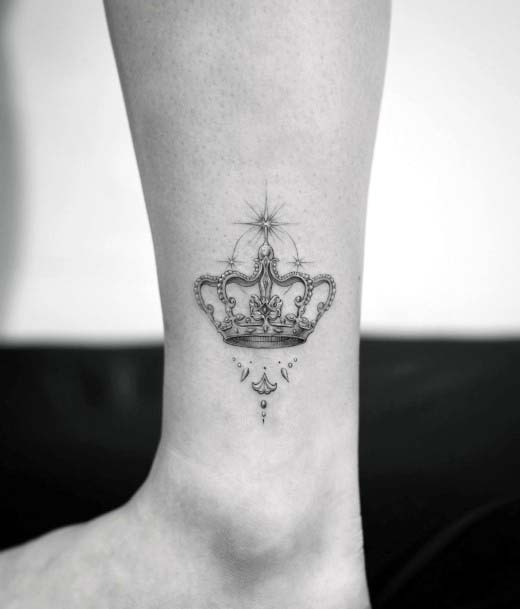 Sparkling Crown Tattoo Womens Ankles