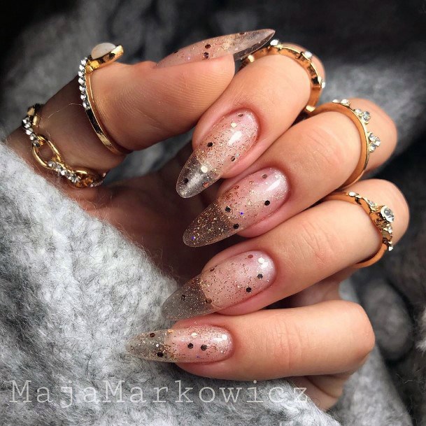 Sparkling Dots On Pink Transparent Nails For Women