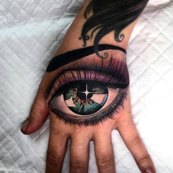 Sparkling Eye Dream Catcher Tattoo Womens Hands