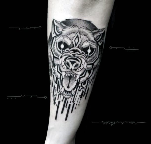 Sparkling Eyes Angry Bear Tattoo For Women