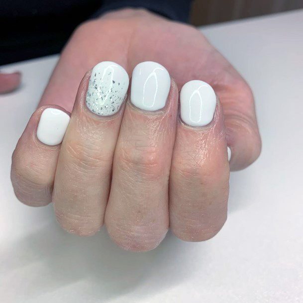 Sparkling Glitter Accent On Short White Nails Women